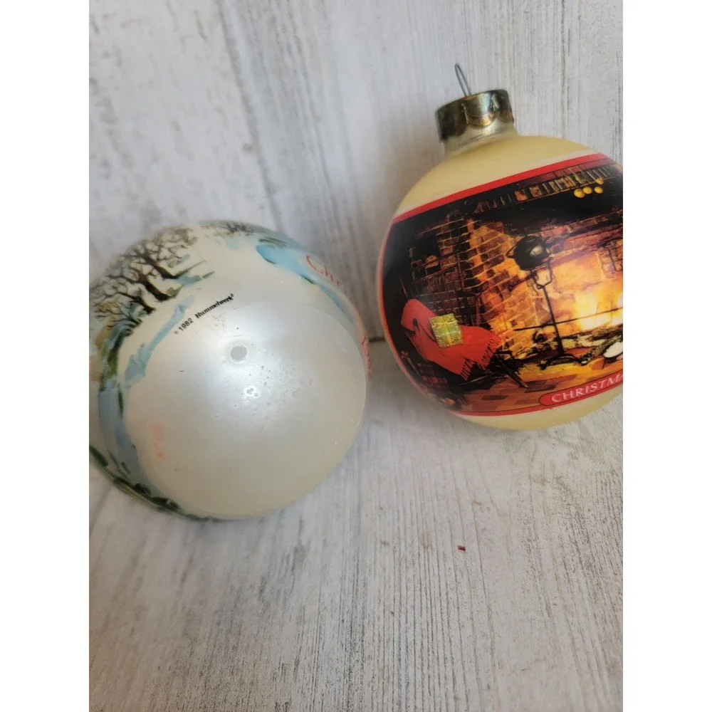 Hallmark vintage Christmas at home together glass ball ornament Xmas set
